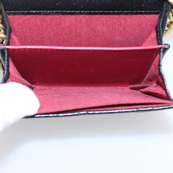 CHANEL Matelasse Chain Shoulder Card Case Caviar Skin Black Gold CC Auth ka6420V