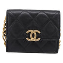 CHANEL Matelasse Chain Shoulder Card Case Caviar Skin Black Gold CC Auth ka6420V-2