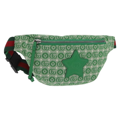 GUCCI Children's Web Sherry Line Waist Bag Canvas Green 502095 Auth ka6422V