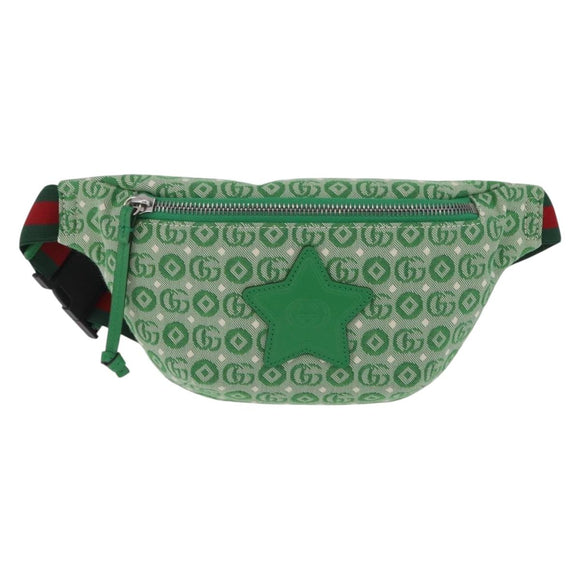 GUCCI Children's Web Sherry Line Waist Bag Canvas Green 502095 Auth ka6422V