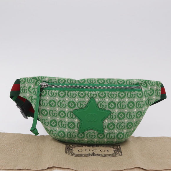 GUCCI Children's Web Sherry Line Waist Bag Canvas Green 502095 Auth ka6422V