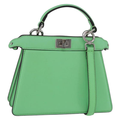 FENDI Peek A Boo I See You Petit Bag Leather Emerald Green 8BN335 Auth ka6423M