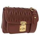Miu Miu Matelasse Shoulder Bag Leather Brown Gold Tone Auth ka6427M-1