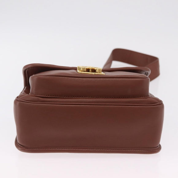 Miu Miu Matelasse Shoulder Bag Leather Brown Gold Tone Auth ka6427M
