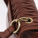 Miu Miu Matelasse Shoulder Bag Leather Brown Gold Tone Auth ka6427M-10