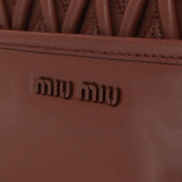 Miu Miu Matelasse Shoulder Bag Leather Brown Gold Tone Auth ka6427M