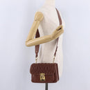 Miu Miu Matelasse Shoulder Bag Leather Brown Gold Tone Auth ka6427M-29
