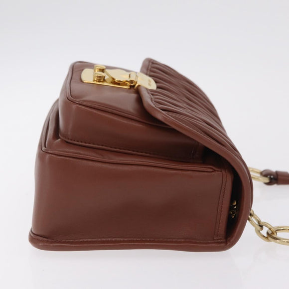 Miu Miu Matelasse Shoulder Bag Leather Brown Gold Tone Auth ka6427M