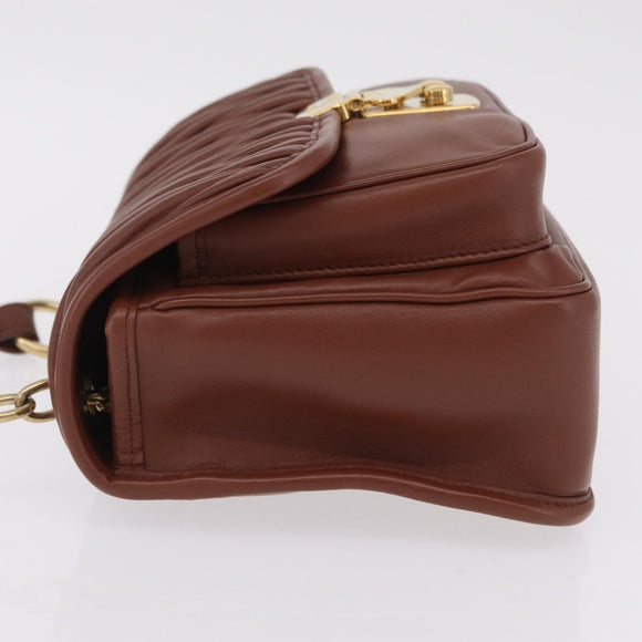 Miu Miu Matelasse Shoulder Bag Leather Brown Gold Tone Auth ka6427M