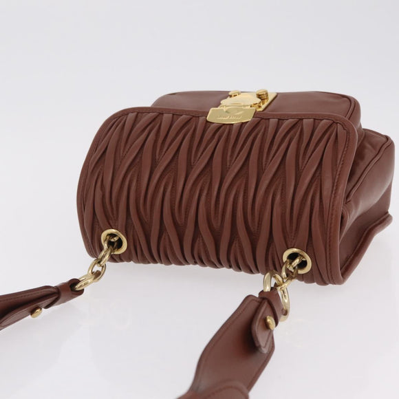 Miu Miu Matelasse Shoulder Bag Leather Brown Gold Tone Auth ka6427M