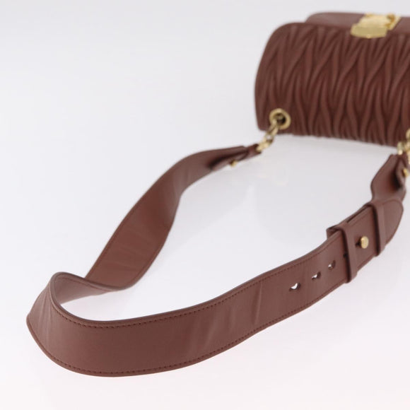 Miu Miu Matelasse Shoulder Bag Leather Brown Gold Tone Auth ka6427M