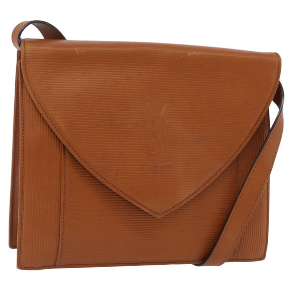 Saint Laurent Shoulder Bag Leather Brown Gold Tone Auth ka6428A