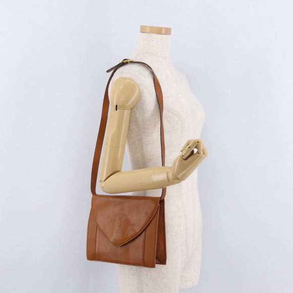 Saint Laurent Shoulder Bag Leather Brown Gold Tone Auth ka6428A