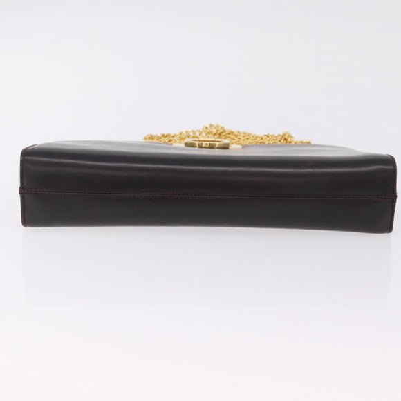 Salvatore Ferragamo Gancini Chain Shoulder Bag Leather Brown Gold Auth ka6429A