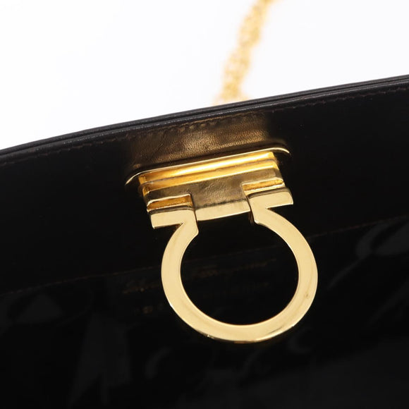 Salvatore Ferragamo Gancini Chain Shoulder Bag Leather Brown Gold Auth ka6429A