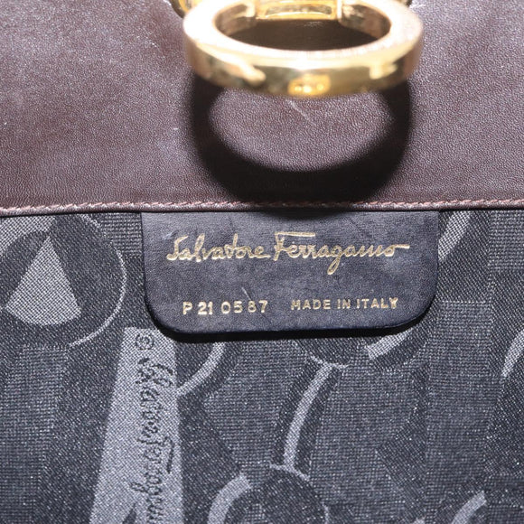 Salvatore Ferragamo Gancini Chain Shoulder Bag Leather Brown Gold Auth ka6429A