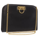 Salvatore Ferragamo Gancini Chain Shoulder Bag Leather Brown Gold Auth ka6429A-1