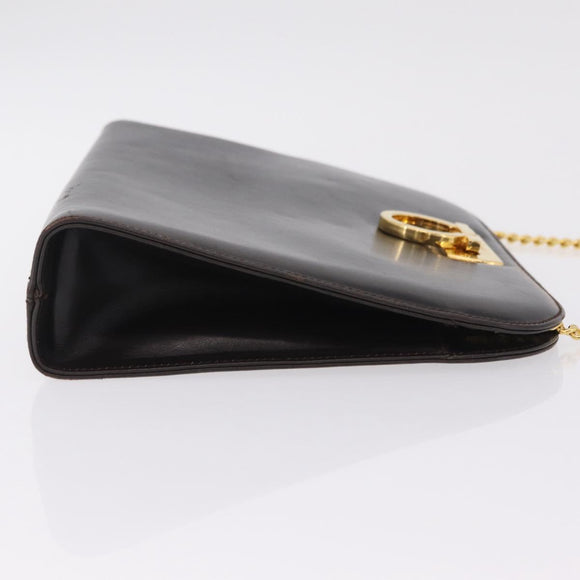 Salvatore Ferragamo Gancini Chain Shoulder Bag Leather Brown Gold Auth ka6429A