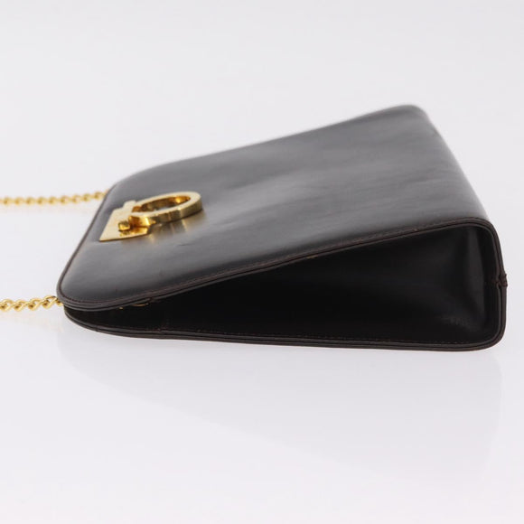 Salvatore Ferragamo Gancini Chain Shoulder Bag Leather Brown Gold Auth ka6429A