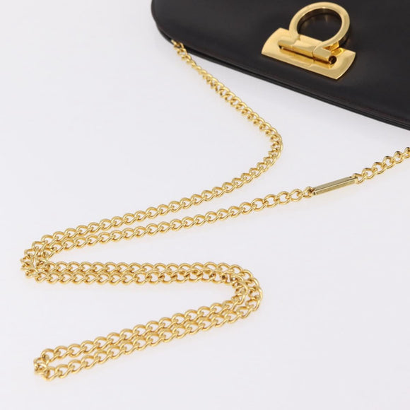 Salvatore Ferragamo Gancini Chain Shoulder Bag Leather Brown Gold Auth ka6429A
