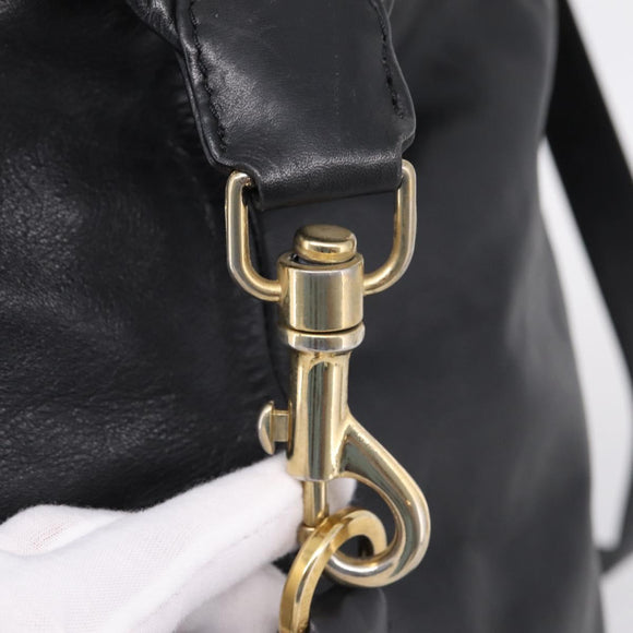 LOEWE Shoulder Bag Leather Black Gold Tone Auth ka6432V
