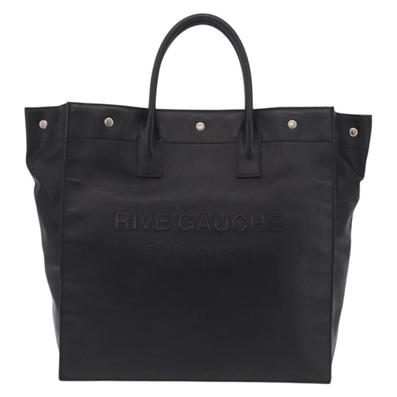 Saint Laurent Rive Gauche Tote Bag Leather Black Silver 663970 Auth ka6437M