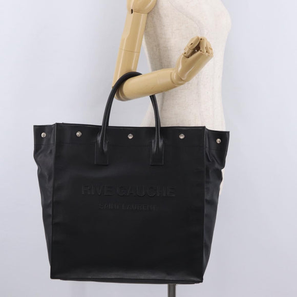 Saint Laurent Rive Gauche Tote Bag Leather Black Silver 663970 Auth ka6437M