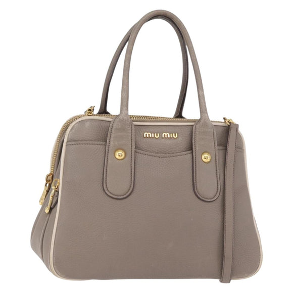Miu Miu Hand Bag Leather 2way Beige Gold Tone Auth ka6438A