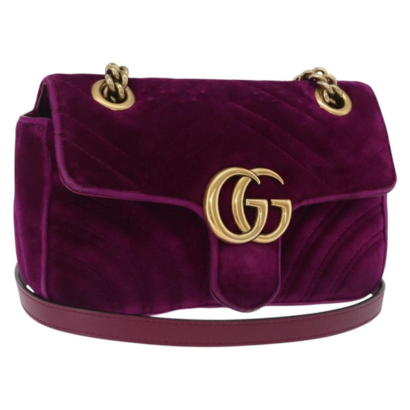 GUCCI GG Marmont Chain Shoulder Bag Velor Purple Gold Tone 446744 Auth ka6446V