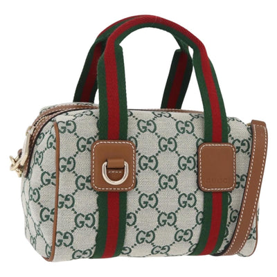 GUCCI GG Canvas Web Sherry Line Hand Bag 2way Green Gold 856055 Auth ka6448M