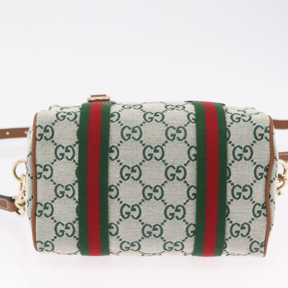 GUCCI GG Canvas Web Sherry Line Hand Bag 2way Green Gold 856055 Auth ka6448M
