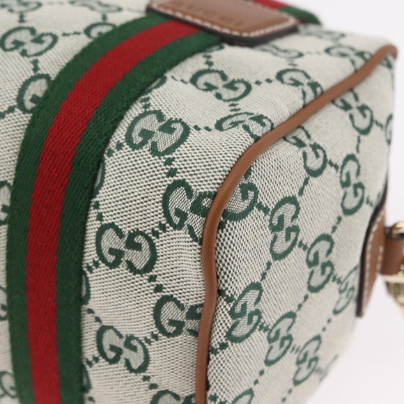 GUCCI GG Canvas Web Sherry Line Hand Bag 2way Green Gold 856055 Auth ka6448M
