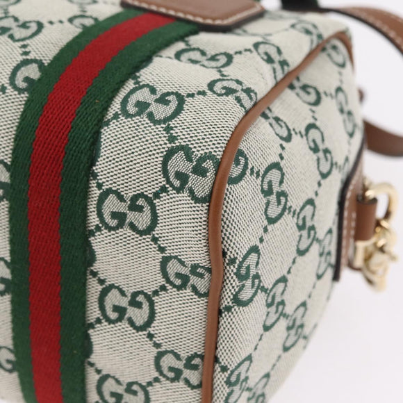 GUCCI GG Canvas Web Sherry Line Hand Bag 2way Green Gold 856055 Auth ka6448M