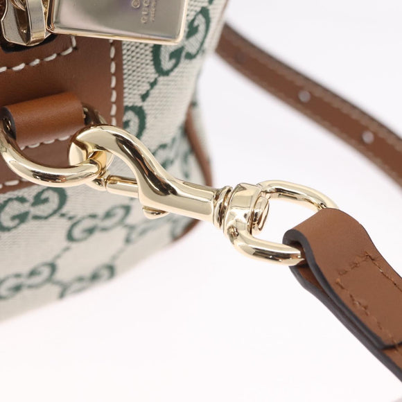 GUCCI GG Canvas Web Sherry Line Hand Bag 2way Green Gold 856055 Auth ka6448M