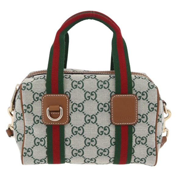 GUCCI GG Canvas Web Sherry Line Hand Bag 2way Green Gold 856055 Auth ka6448M