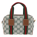 GUCCI GG Canvas Web Sherry Line Hand Bag 2way Green Gold 856055 Auth ka6448M-3