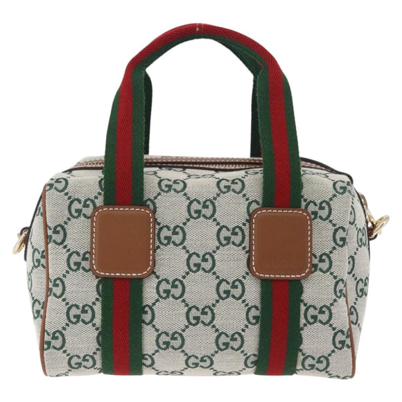 GUCCI GG Canvas Web Sherry Line Hand Bag 2way Green Gold 856055 Auth ka6448M