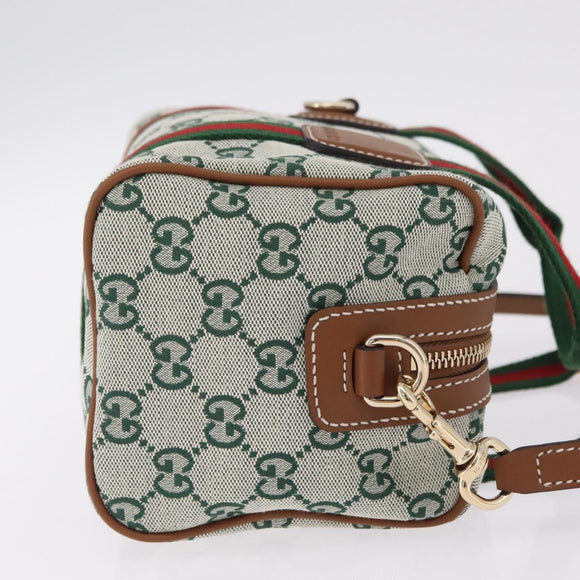 GUCCI GG Canvas Web Sherry Line Hand Bag 2way Green Gold 856055 Auth ka6448M