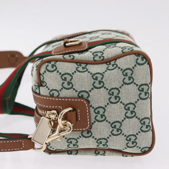 GUCCI GG Canvas Web Sherry Line Hand Bag 2way Green Gold 856055 Auth ka6448M