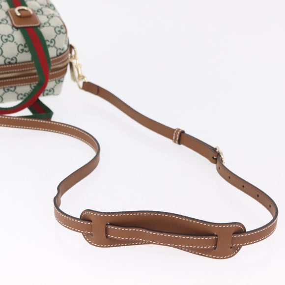 GUCCI GG Canvas Web Sherry Line Hand Bag 2way Green Gold 856055 Auth ka6448M