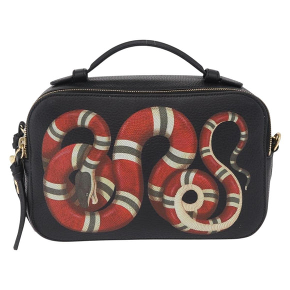 GUCCI Snake Shoulder Bag Leather Black Gold Tone 453565 Auth ka6449V