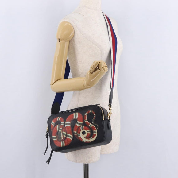 GUCCI Snake Shoulder Bag Leather Black Gold Tone 453565 Auth ka6449V