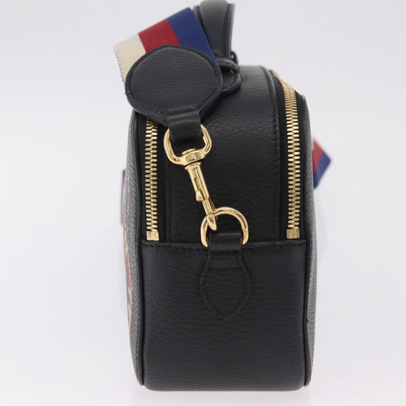 GUCCI Snake Shoulder Bag Leather Black Gold Tone 453565 Auth ka6449V