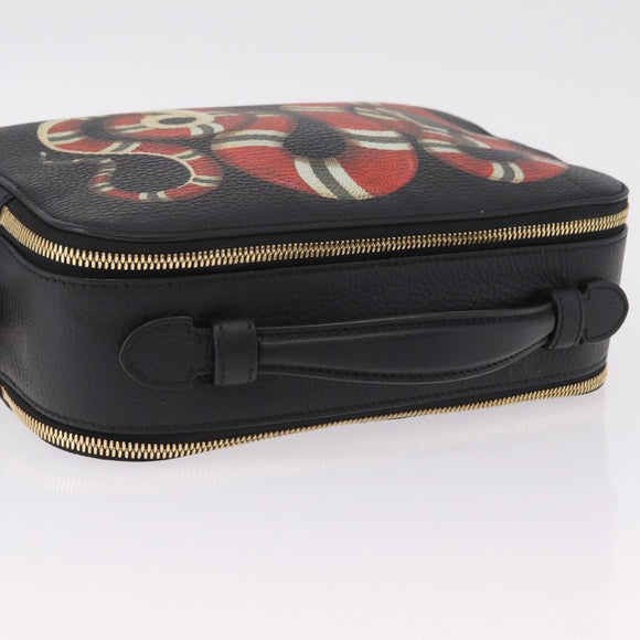 GUCCI Snake Shoulder Bag Leather Black Gold Tone 453565 Auth ka6449V