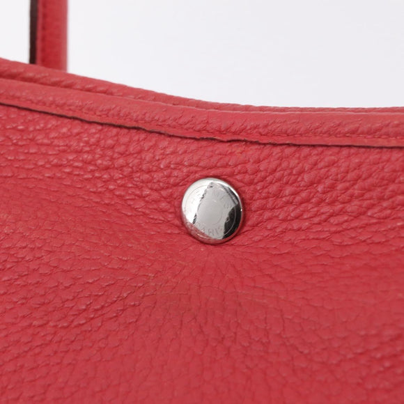 HERMES Garden Party PM Tote Bag Leather Pink Silver Auth ka6450V