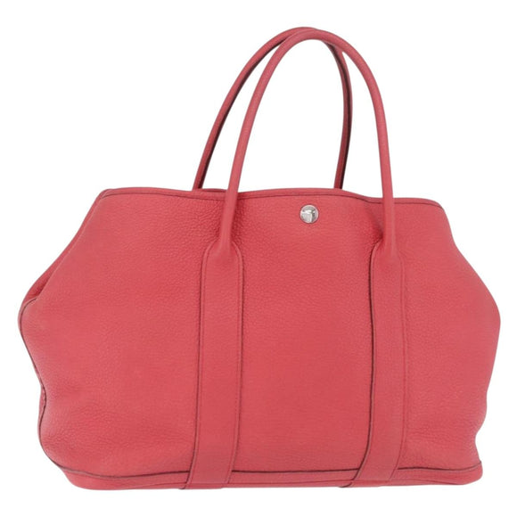 HERMES Garden Party PM Tote Bag Leather Pink Silver Auth ka6450V