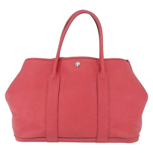 HERMES Garden Party PM Tote Bag Leather Pink Silver Auth ka6450V