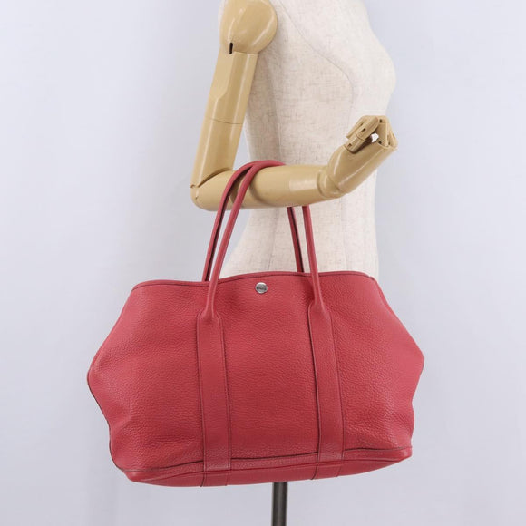 HERMES Garden Party PM Tote Bag Leather Pink Silver Auth ka6450V