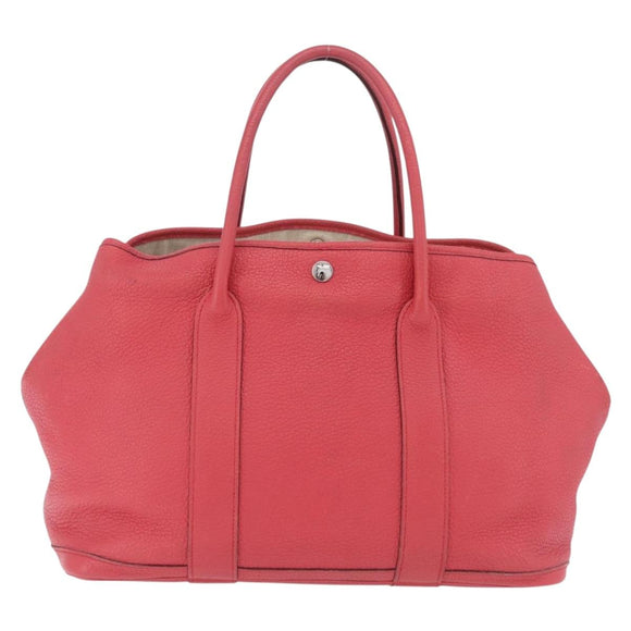 HERMES Garden Party PM Tote Bag Leather Pink Silver Auth ka6450V