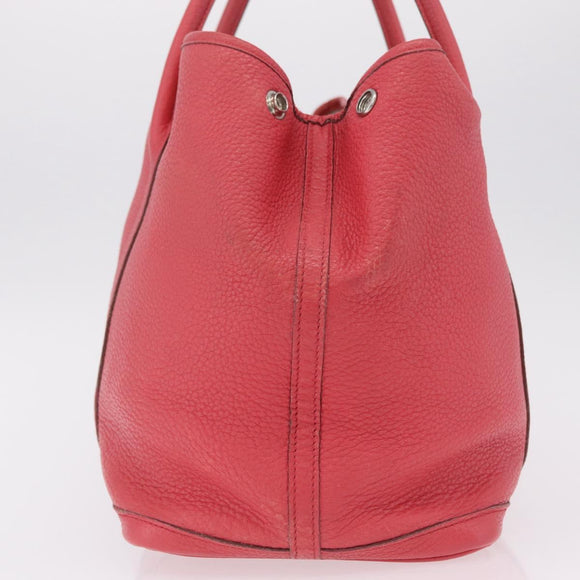 HERMES Garden Party PM Tote Bag Leather Pink Silver Auth ka6450V